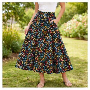 LuLaRoe Maxi Skirt Floral Print Black Multi Color XS New with Tags